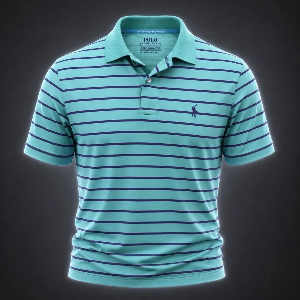Polo Ralph Lauren POLO SHIRT Performance Boys XL GRN NAVY STRIPE‎ Short Sleeve